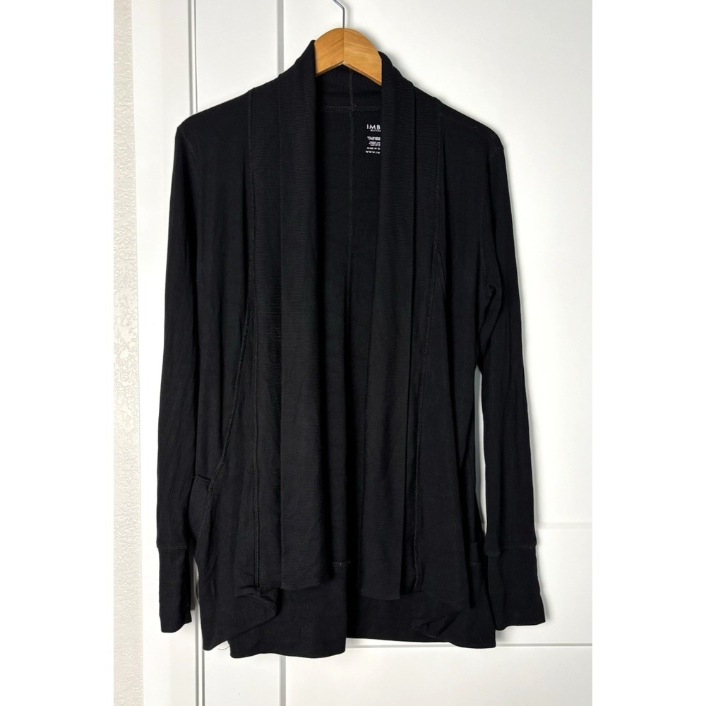IMBODHI Cardigan Womens Open Long Sleeve Athleisure Quiet Luxury - Size L Black